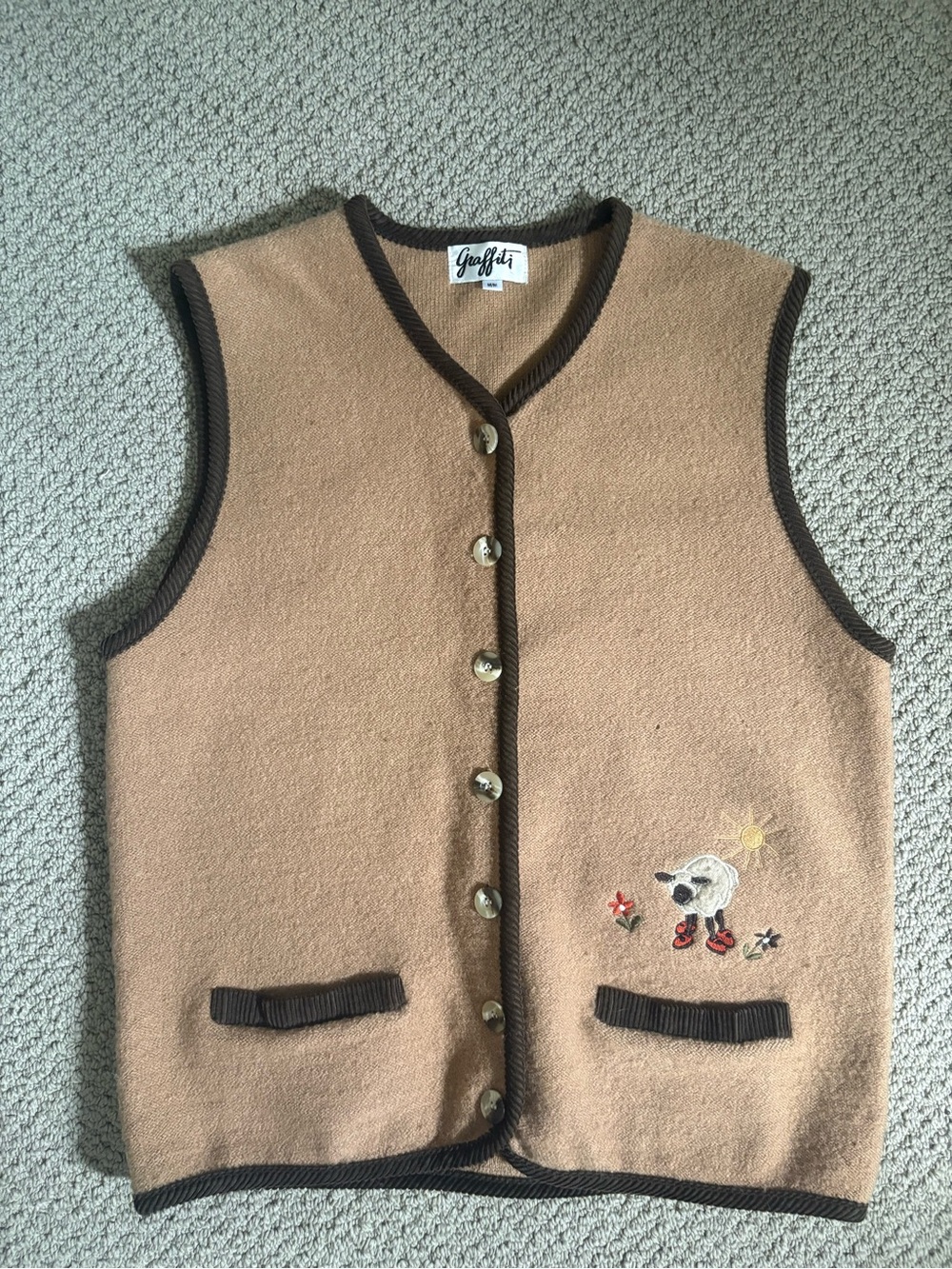 Unisex Tan & Brown Button Front Vest